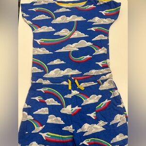 Mini Boden Blue romper with Rainbow airplane Print size 9/10